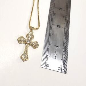 Cross Necklace 18k Gold Plated Rhinestones Christian Jesus Birthday Gift New!!!